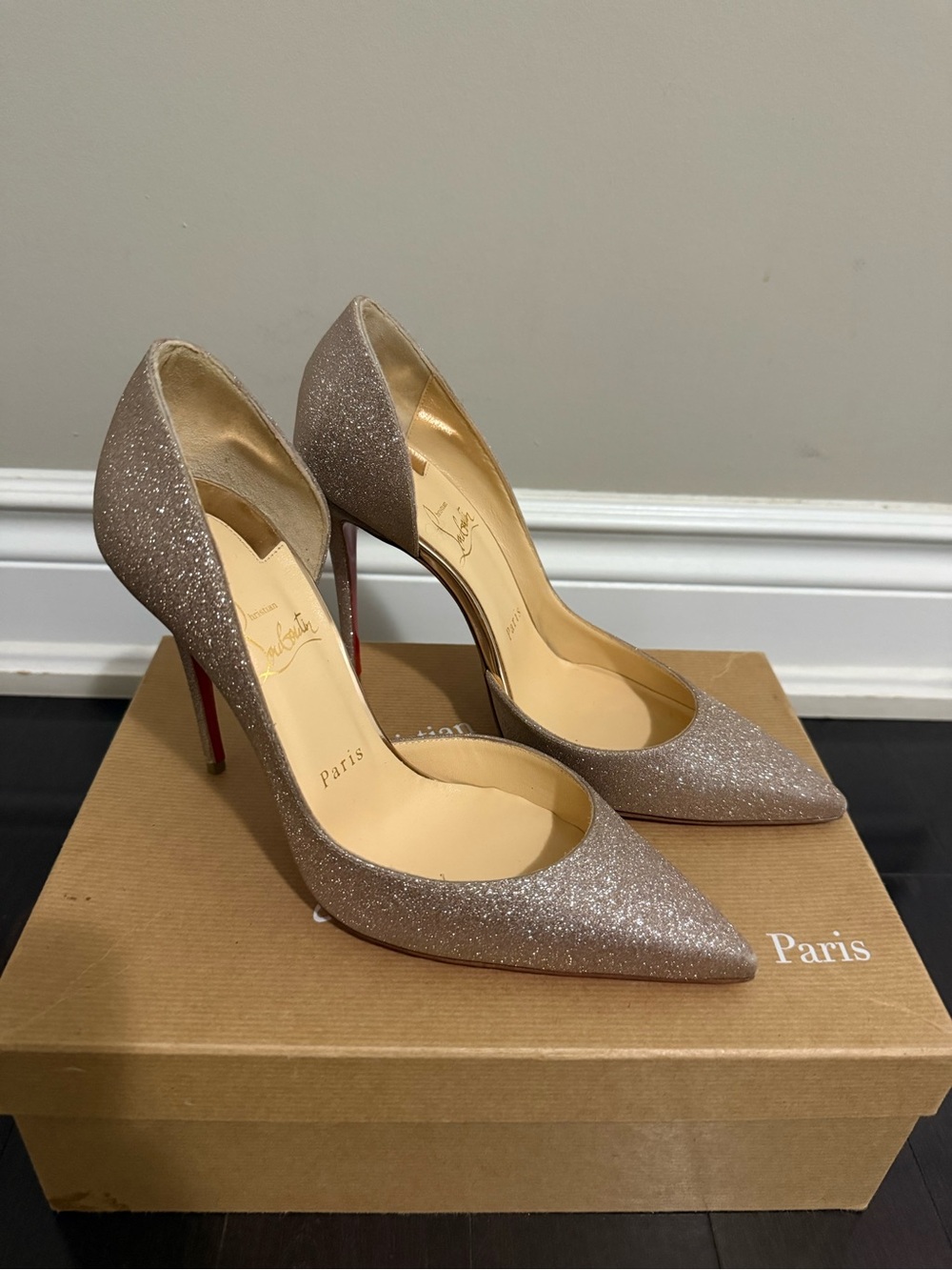 Christian Louboutin Taupe Glitter D'Orsay Pointed Toe Pumps